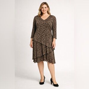 Connected Dress 16 Brown Black 3/4 Long Sleeve Fall Stretch Tiered Washable Work